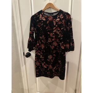 Alison Andrews Black Floral Crushed Velvet Dress Size S
